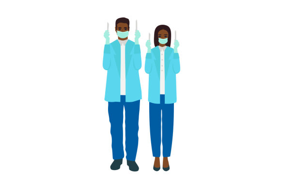 African American Surgeons, Male and Female Holding Instruments